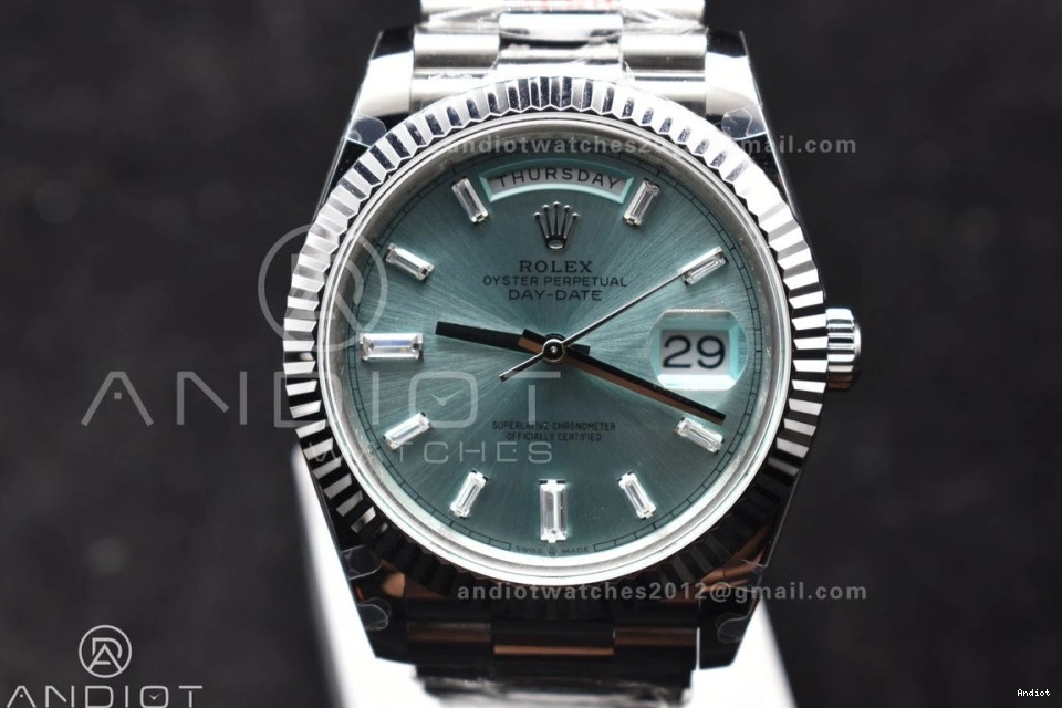 On 904L Dial DayDate A3255 Blue President 40 Stick Steel Ice V2 SS GMF Bracelet 0423